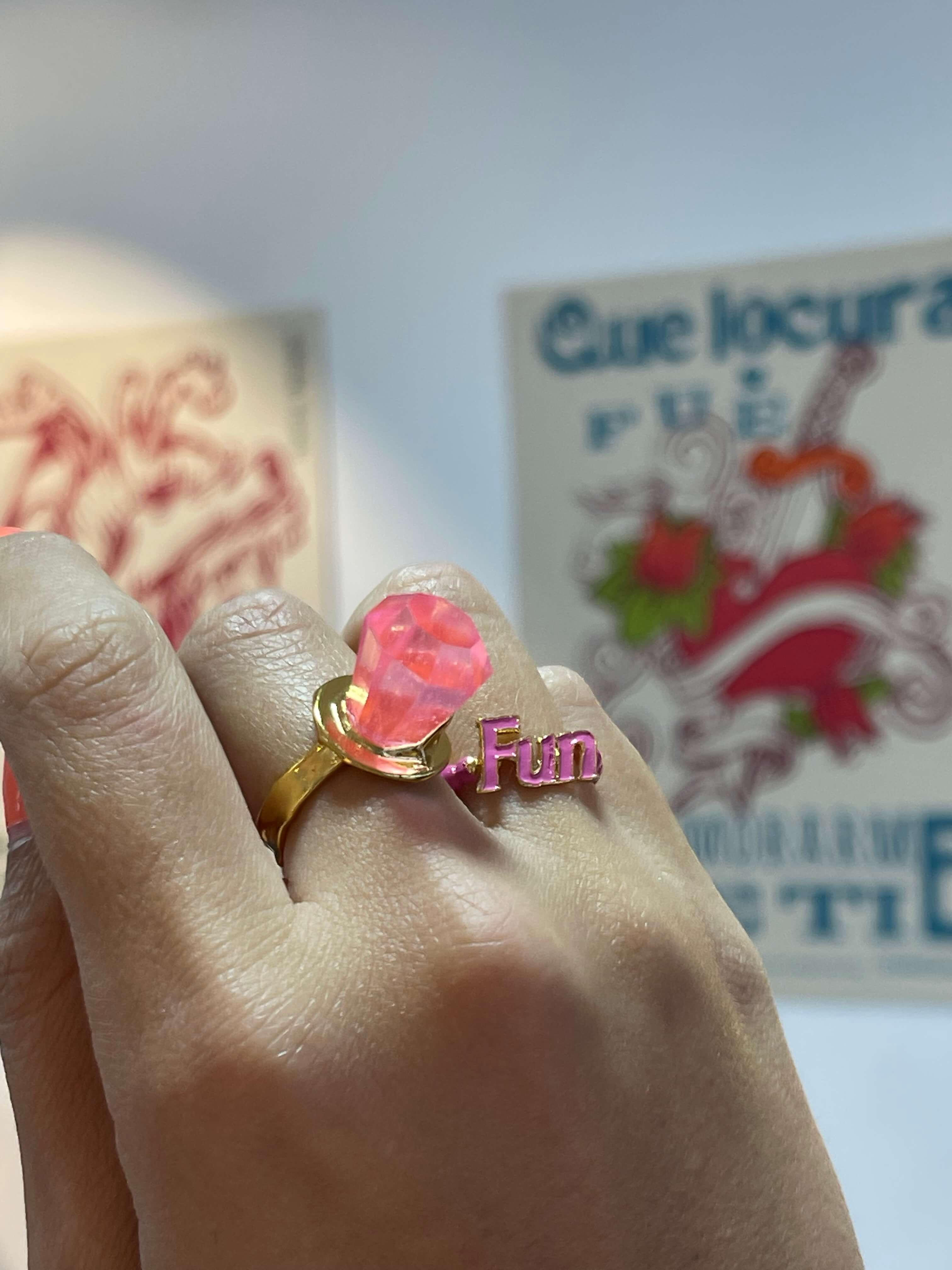 FUN GEM RING Raspberry pink
